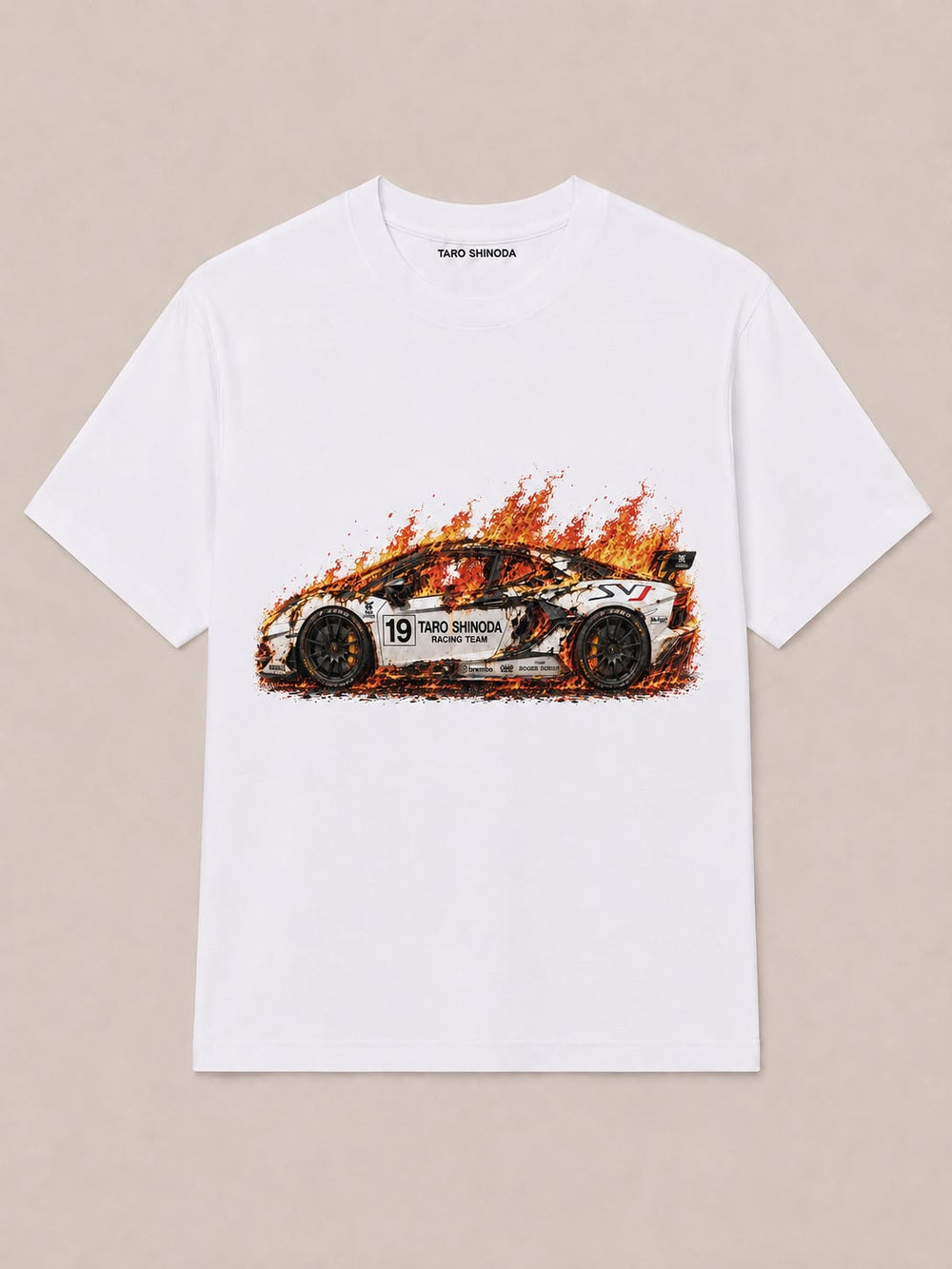 Velocity Flame White Heavyweight Graphic T-Shirt by TARO SHINODA