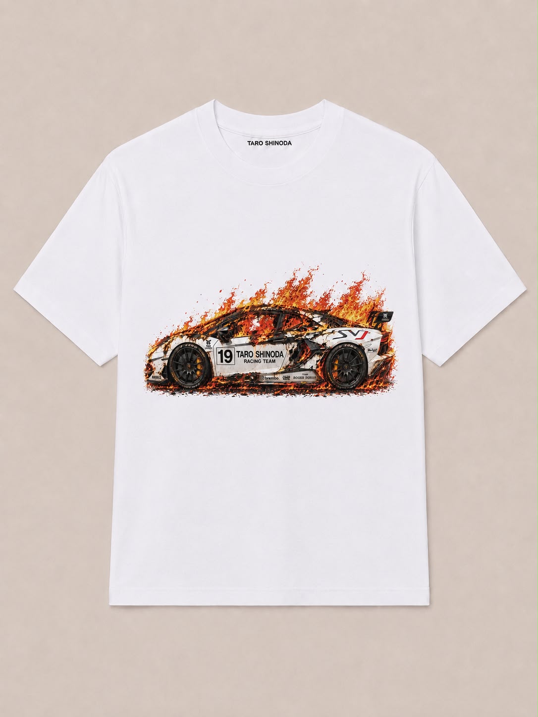 Velocity Flame White Heavyweight Graphic T-Shirt by TARO SHINODA