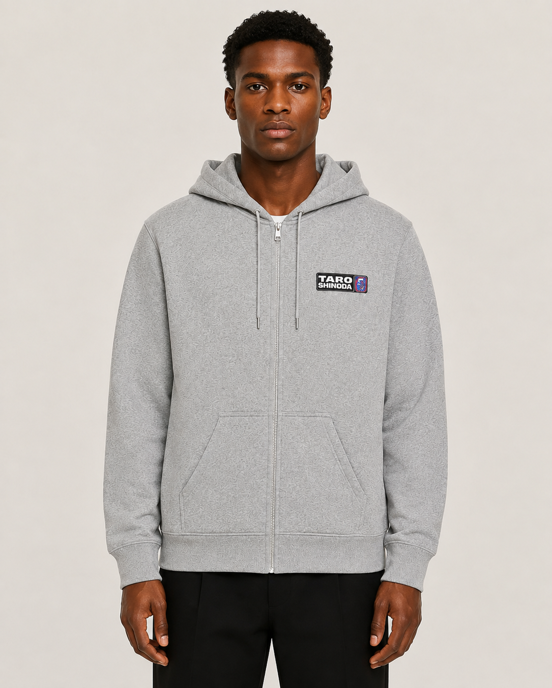 TARO SHINODA Blue Orchid Totem Grey Zip Hoodie