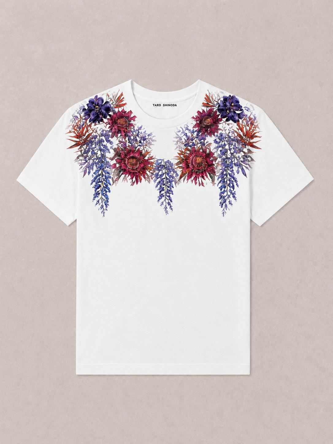 TARO SHINODA Imperial Wisteria White Floral T-Shirt