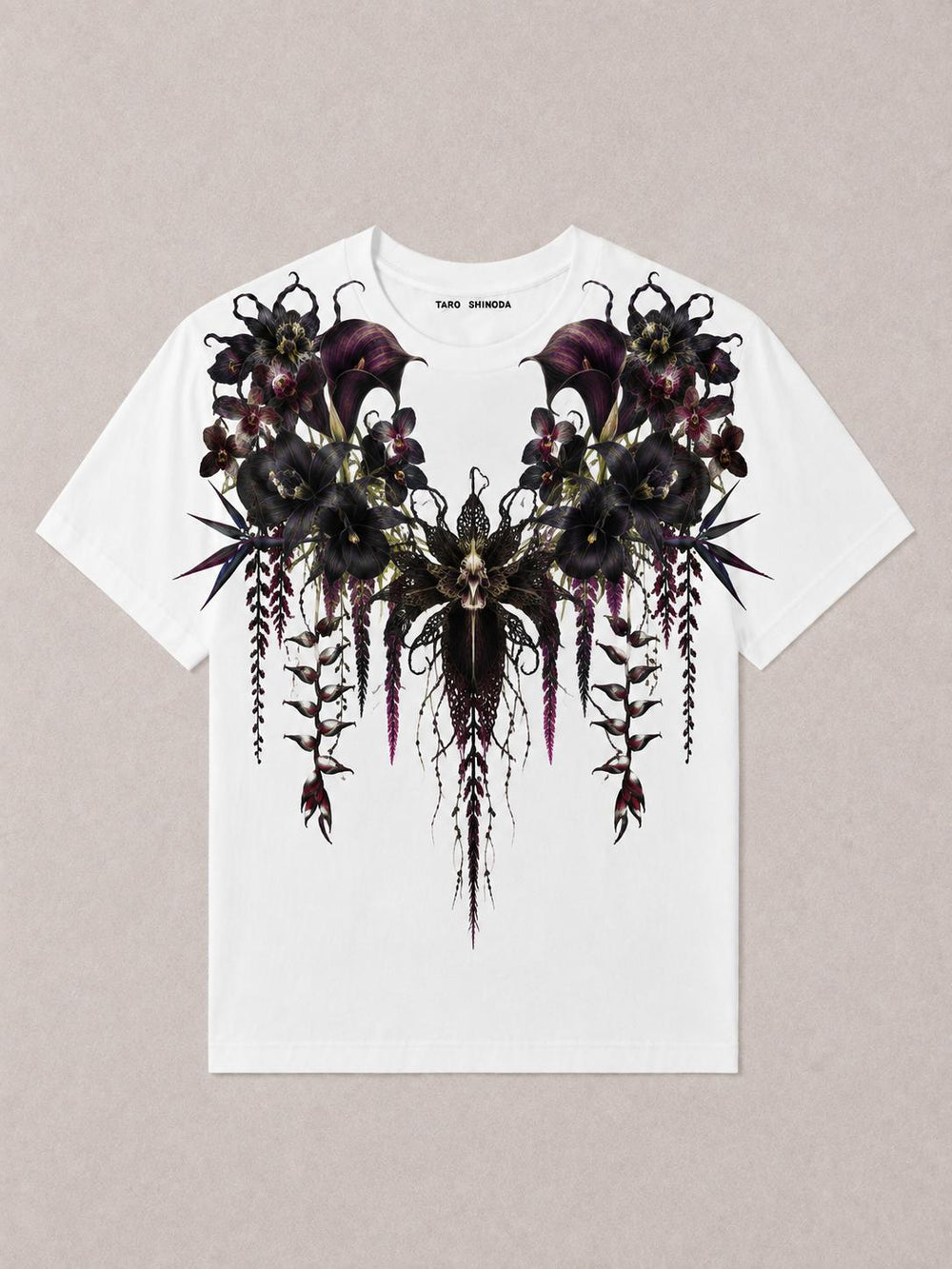 TARO SHINODA Noir Orchid White Graphic T-Shirt