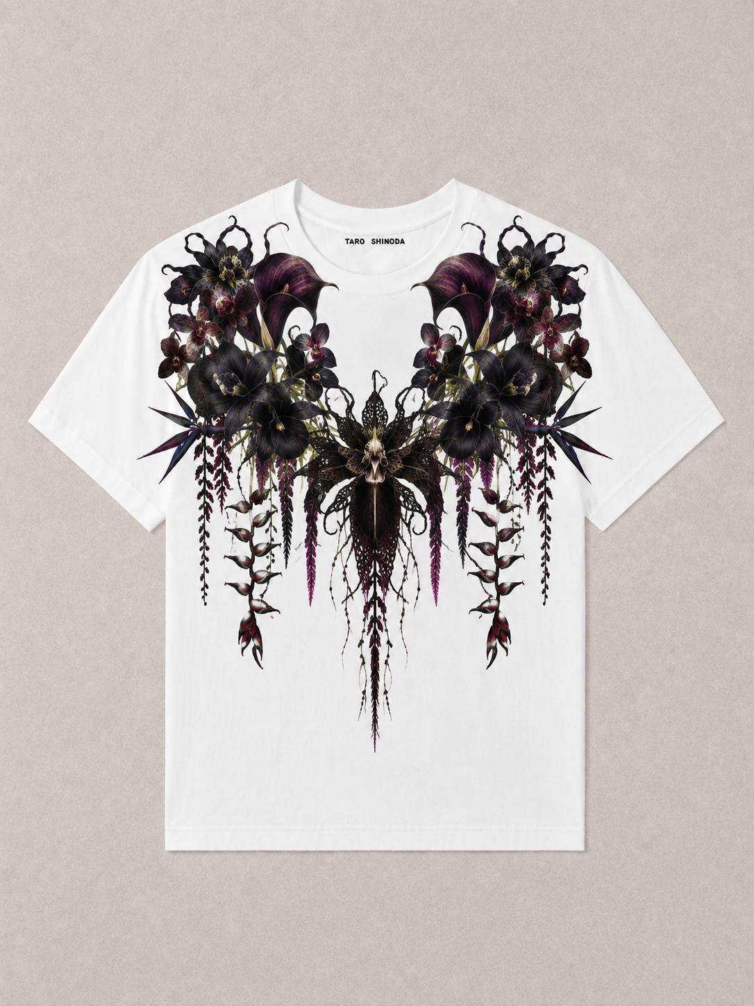 TARO SHINODA Noir Orchid White Graphic T-Shirt