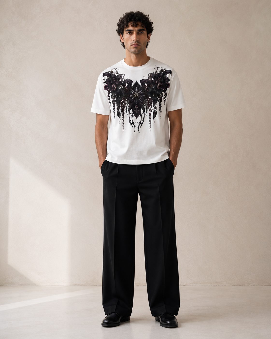 TARO SHINODA Obsidian Garden White Graphic T-Shirt