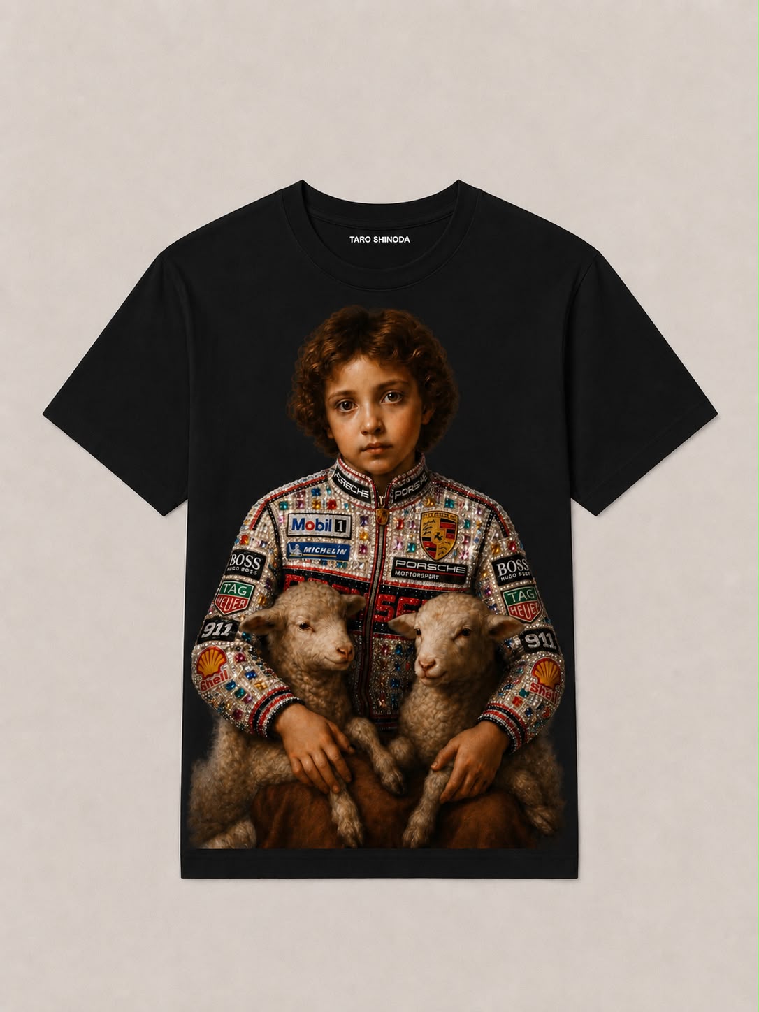 TARO SHINODA Renaissance Graphic Oversized Black T-Shirt