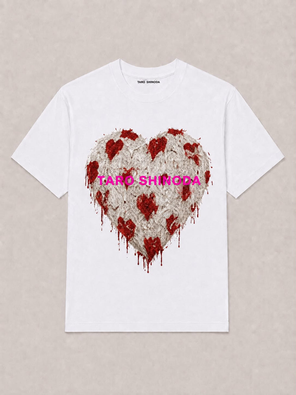 Crimson Signal Heart White Heavyweight Graphic T-Shirt by TARO SHINODA