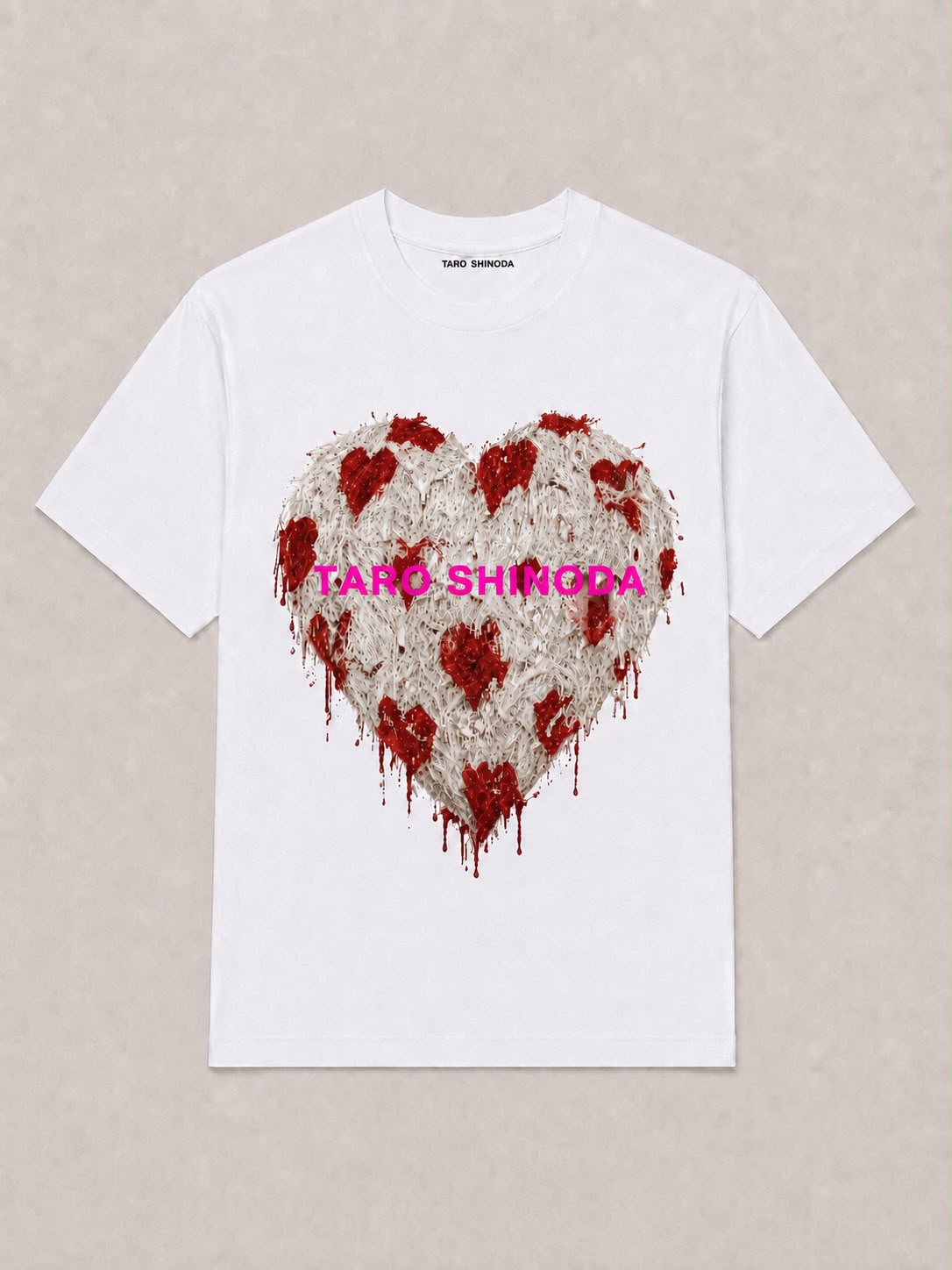 Crimson Signal Heart White Heavyweight Graphic T-Shirt by TARO SHINODA